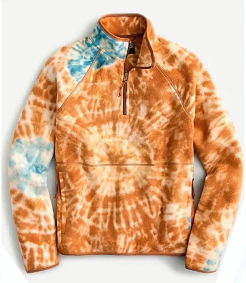J. Crew Nordic Micro-Fleece Half-Zip Pullover in Tie Dye Brown Blue Size M